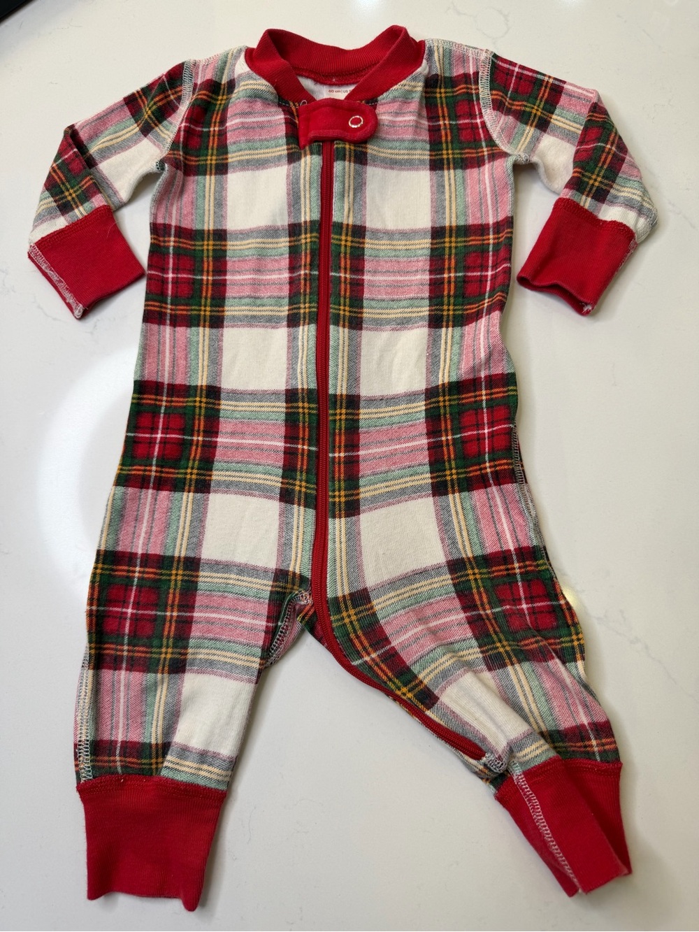 Hanna Andersson Organic Cotton Christmas Plaid Zip Sleeper Romper 3-6 Months
